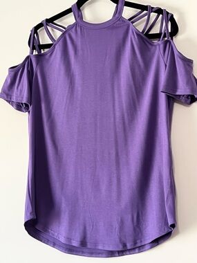 Purple Cold-Shoulder Women's Top with Criss Cross Strappy Detail